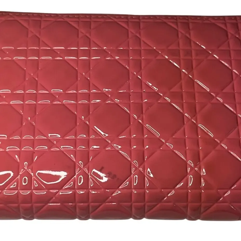 Dior Pink Patent Leather Cannage Quilted Zip Around Wallet 2016